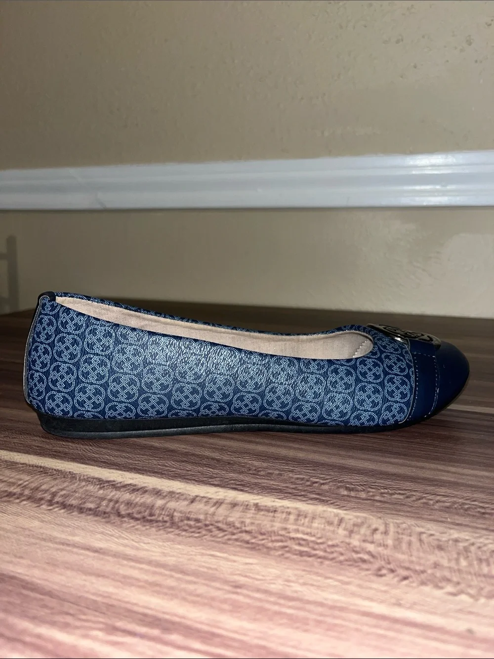 Daisey Fuentes Navy Logo-Embellished Ballet Flats